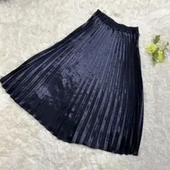 美品　ドレスキップ　プリーツスカート　ロング　ネイビー　Lサイズ　ウエストゴム