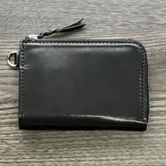 L字ファスナー ミドルウォレット ブラック ミニ財布 コンパクト 本革 牛革