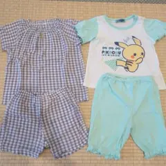 110cm 半袖パジャマ 2点セット ピカチュウ ギンガムチェック　女の子