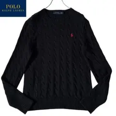 美品 POLO RALPH LAUREN ケーブル 黒 コットン 赤刺繍 S