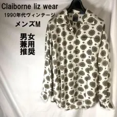 Claiborne Liz Wear メンズM 小紋柄オープンカラー長袖シャツ