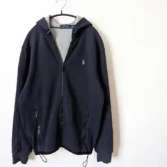 稀少★ポロ ラルフローレン ジップアップパーカ Wコード付き 紺 170/92A