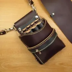 キャメル＆焦げ茶　６丁　革ベルト付き　本革シザーケース　SCL-154/CCA キャメル＆焦げ茶 6丁 革ベルト付き 本革シザーケース SCL-154