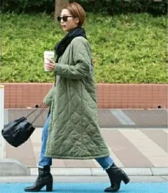 美品】COCAコカ アウター キルトロングコート ボア　カーキ　Mサイズ