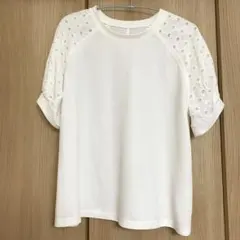 ［NOLLEY'S light］ レース切替 半袖Tシャツ ホワイト Fのサムネイル