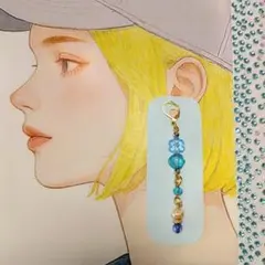 レトロブルーピアス（花）（パール）（1C）片耳