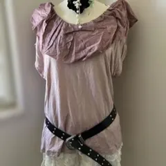 くすみピンクフリルネックリボンy2kフェアリーグランジ姫ギャル森ガール00s姫系のサムネイル