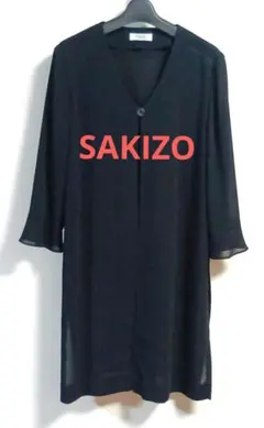 SAKIZO　ちりめん　ロングジャケット　シアーコート　羽織　和洋　黒　ゆったり