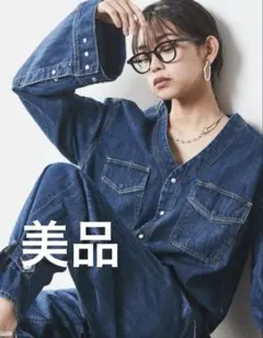 CHIC STYLE デニムシャツ ワイドスリーブVネック LL