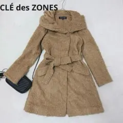 Y10 CLÉ des ZONES Aラインコート 38 ボリューム襟 ベルト付