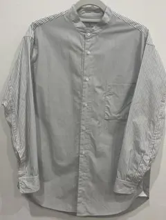 ユニクロJ　グレー ストライプ ボタンアップシャツ