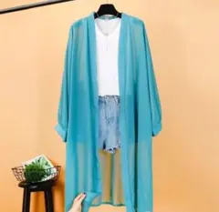 エメラルドグリーン専用　Mサイズ　レディース ロング カーディガン