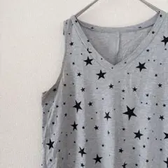 タンクトップ Vネック ノースリーブ 星柄 L 灰色 ポリエステル レジャー