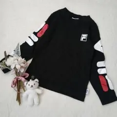 k24ꕤフィラ キッズ 長袖カットソー ロンT【120】黒 袖ビッグロゴ