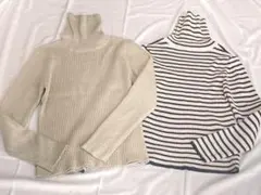 coca 長袖タートルニット2点セット Lサイズ ベージュandストライプ