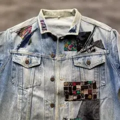 個性派　レトロ柄　パッチワーク　Ｇジャン　デニムジャケット　デコ　世界に一つ