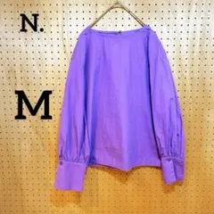 【N.】長袖ブラウス パープル M ノーカラー コットンシャツ きれい色のサムネイル
