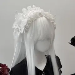 ロリータ ヘッドドレス天使の羽 ホワイト レース リボン ヘッドドレス 地雷