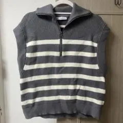 ボーダーニットベスト　グレー