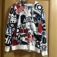 adidas ロゴプリント フルジップパーカー 古着