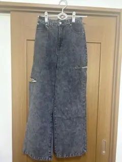 INGNI デニムパンツ　黒　グレー　ダメージ　ワイド　レディース