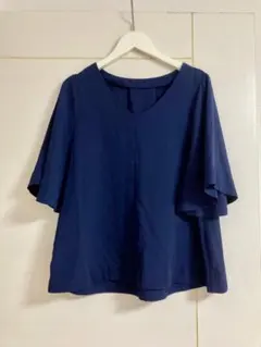 GU ジーユー Vネックブラウス ネイビー Sサイズ