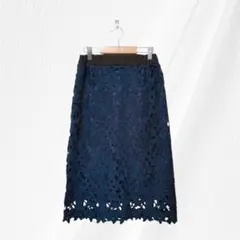 【ナノ・ユニバース】花柄レース タイトスカート ネイビー F