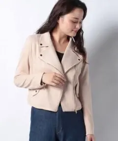 MIIA ベージュ スエード風 ライダースジャケット