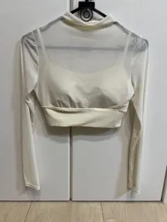 高速ターミナル　シアートップス　インナー付き　ショート丈　ホワイト　長袖　韓国服