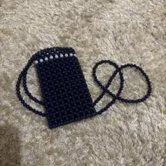 ネイビー ビーズ スマホショルダーバッグ