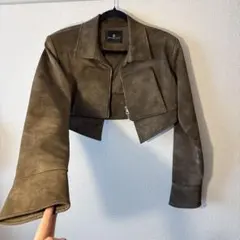 ブラウン クロップドジャケット 合成皮革 ギャル風