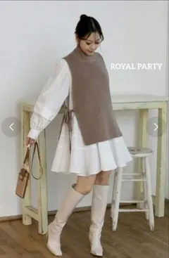 ROYAL PARTY ニットベスト×フリルワンピース セット F