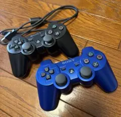 プレステ3コントローラDUALSHOCK3 PS3黒青２個セット充電ケーブル付き