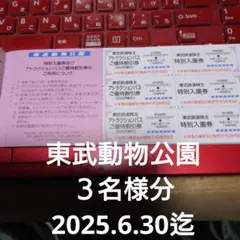 東武鉄道株主優待　東武動物公園特別入園券+アトラクションパス３名様分です