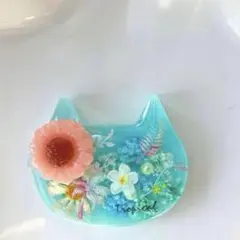 再販△】レジン ヘアゴム 夏と猫ちゃん イエロー×オレンジ◡̈
