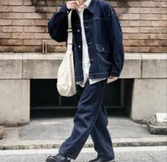 濃紺ジップアップデニムジャケット デニムパンツ セットアップ GU 