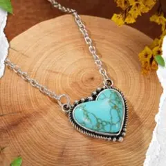 新品　ターコイズハート型　 ハート ネックレスペンダント 　ハワイアン　トルコ石