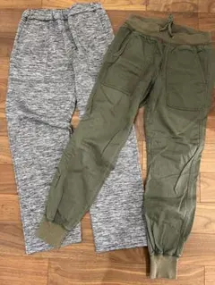 グレー暖パン(160)とオリーブ(150位)のパンツ2点セット