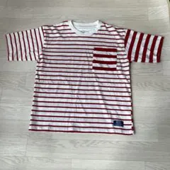 w8350 ikka キッズ Tシャツ ボーダー ポケット付き レッド