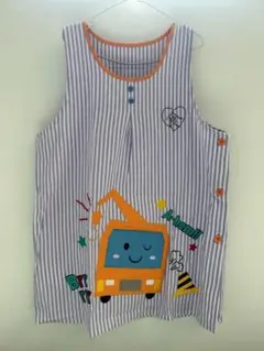 エプロン①保育 Ｍ/Ｌ パープル ショベルカー くるま