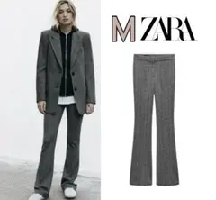 新品 ZARA ヘリンボーン柄 フレア パンツ M セットアップ可能！ 1点限り