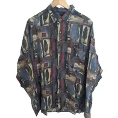 希少 XL 90s STRUCTURE シルク100% 総柄シャツ ヴィンテージ