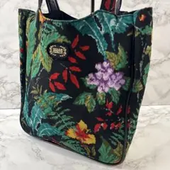 FEILER フェイラー ボタニカル柄 ファブリック 本革ハンドル トートバッグ