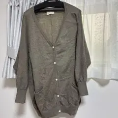 ブラウン Vネック ゆったり長袖カーディガン