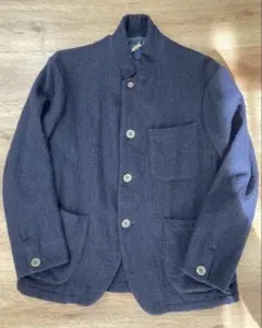 美品✨45R インディゴ抜染 ストライプ スタンドカラー ジャケット