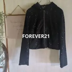 12 Forever 21 スパンコール ジップアップ パーカー ブラック Mのサムネイル