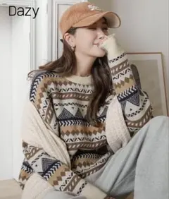 DAZY SHEIN 幾何学柄 オーバーサイズ ニットセーター M