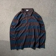 00s OLD UNIQLO ボーダー カットソー ポロシャツ 襟 長袖 L