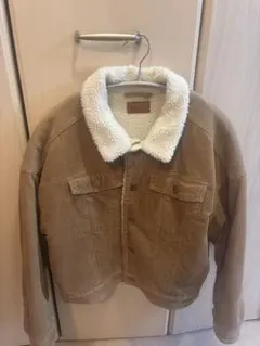 ベージュ コーデュロイ ボア襟 ジャケット