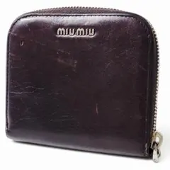 MIU MIU 二つ折り財布 ラウンドファスナー レザー 茶のサムネイル